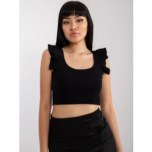 Basic black ribbed top in RUE PARIS cotton