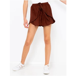 Brown Patterned Satin Loose Shorts CAMAIEU - Women