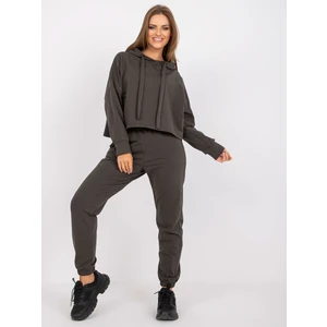 Basic khaki sweatshirt set with high-waisted trousers