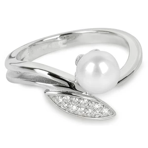 Silver Cat Elegantný strieborný prsteň so zirkónmi a perličkou SC215 52 mm