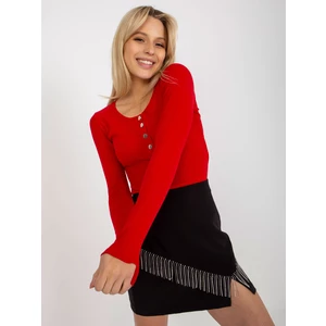 Red Fitted Basic Striped Blouse