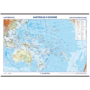 Austrálie a Oceánie nástěnná obecně zeměpisná mapa