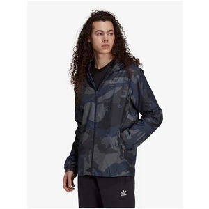 Modro-černá pánská vzorovaná lehká bunda s kapucí adidas Originals Camo W - Pánské