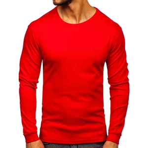 Červené pánské tričko s dlouhým rukávem bez potisku Bolf 145359