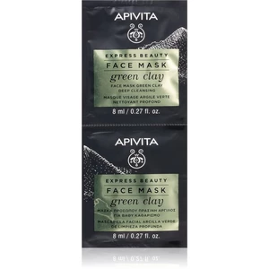 Apivita Express Beauty Green Clay čisticí a vyhlazující pleťová maska se zeleným jílem 2 x 8 ml