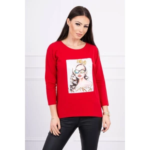 Blouse with graphics of the girl in glasses 3D red