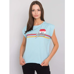 Jasnoniebieski bawełniany t-shirt z nadrukiem
