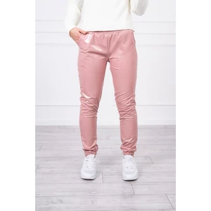 Double-layer trousers with velor dark pink