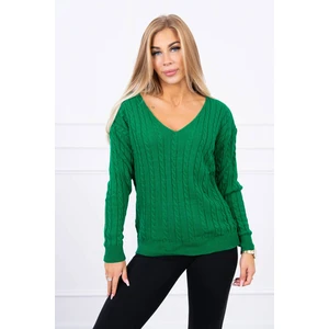 Knitted sweater with V-neck light green