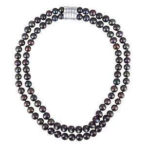 JwL Luxury Pearls Dvojitý náhrdelník z pravých čiernych perál JL0657