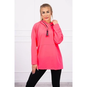 Tunic with a zipper on the hood Oversize pink neon