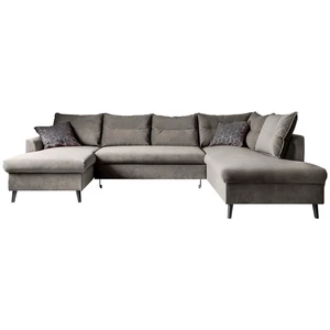 Ciemnoszara aksamitna rozkładana sofa w kształcie litery "U" Miuform Stylish Stan, prawostronna