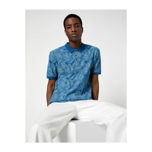 Koton T-shirt with a Neck Collar Leaf Detail, Short Sleeves, Slim Fit.