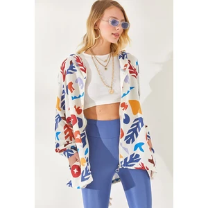 Olalook Women's Ecru Hooded Loose Linen Jacket with Zippered Pocket
