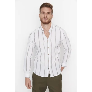 Trendyol Khaki Men Slim Fit Koszula Kołnierz Epaulette Striped Shirt