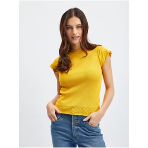 Orsay Žluté dámské tričko se stojáčkem - Dámské