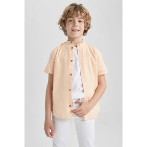 DEFACTO Boy Straight Collar Linen Look Short Sleeve Shirt