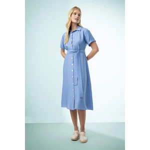 DEFACTO Shirt Collar Belted Midi Jean Dress