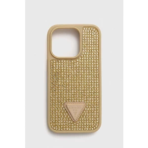 Zadní kryt Guess Rhinestones Triangle Metal Logo pro Apple iPhone 14 Pro, zlatá