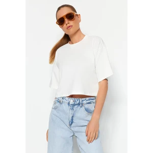 Trendyol Ecru Limited Edition 100% Cotton Crop Knitted T-Shirt