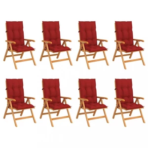 Skládací zahradní židle s poduškami 8 ks teak / látka Dekorhome Červená,Skládací zahradní židle s poduškami 8 ks teak / látka Dekorhome Červená