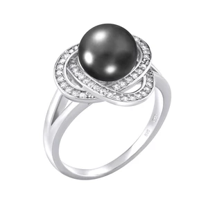 Silvego Strieborný prsteň Laguna s pravou prírodnou čiernou perlou LPS0044B 53 mm