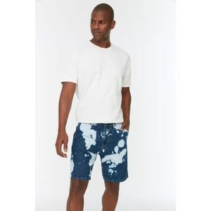 Trendyol Men's Navy Regular Fit Pleated Tie Dye Wash Denim Shorts