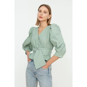 Trendyol Mint Tie Detailed Double Breasted Blouse