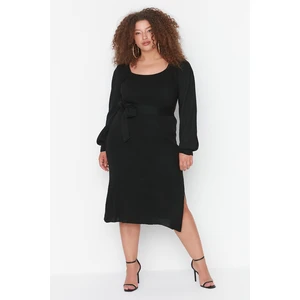 Trendyol Curve Black Balloon Sleeve Knitwear Dress