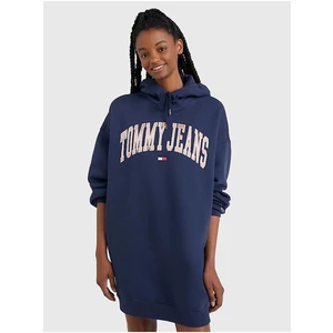 Tmavě modré dámské mikinové šaty s kapucí Tommy Jeans - Dámské