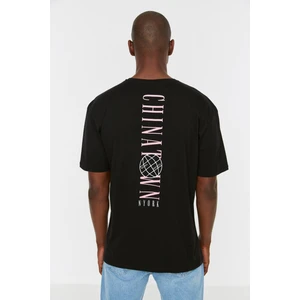 Trendyol Black Men's Oversize Fit Crew Neck Short Sleeve Printed T-Shirt