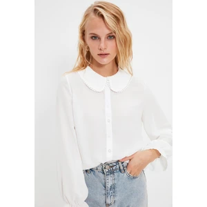 Trendyol White Collar Detailed Semi Transparent Shirt