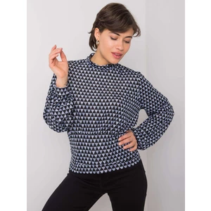 RUE PARIS Black and blue geometric patterned blouse