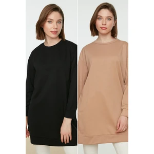 Trendyol Black-Beige 2-Pack Crew Neck Knitted Sweatshirt