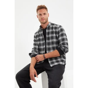 Trendyol Gray Men's Slim Fit Buttoned Collar Long Sleeve Lumberjack Plaid Epaulet Shirt
