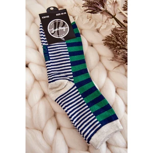 Women's classic socks with stripes and stripes Green