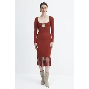 Trendyol X Zeynep Tosun Cinnamon Tassel and Bead Detailed Camisole Dress