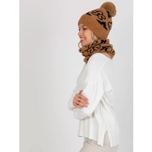 Lady's camel and black winter cap with patterns