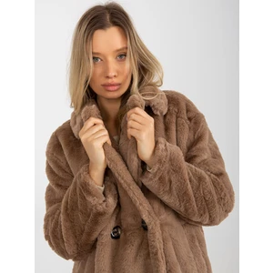 Dark beige fur coat with collar OH BELLA