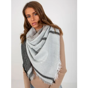 Grey-black patterned women's scarf with wool