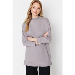 Trendyol Gray High Collar Slit Detailed Basic Knitted Sweatshirt