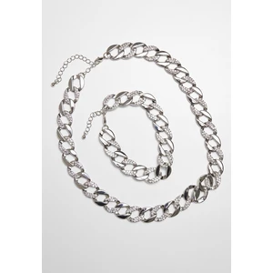 Basic Diamond Necklace And Bracelet Set Silver