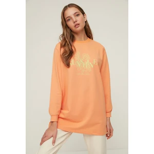 Trendyol Orange Crew Neck Print Detailed Knitted Sweatshirt