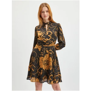 Orsay Brown-Black Women Floral Satin Dress - Women