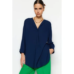 Trendyol Navy Blue Woven Wide Fit V-Neck Blouse