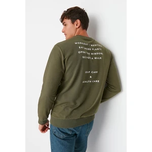 Trendyol Khaki Men's Regular Fit Long Sleeve Crewneck Printed Sweatshirt
