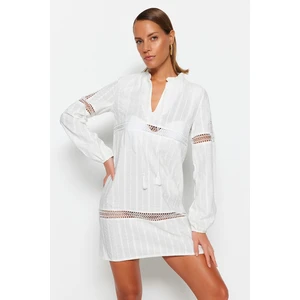 Trendyol White Mini Woven Tasseled Beach Dress