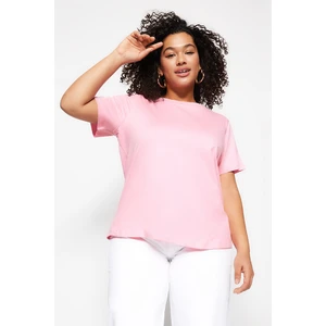 Trendyol Curve Pink Crew Neck Basic Knitted T-Shirt