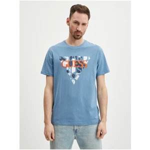 Světle modré pánské tričko Guess Blurri - Pánské