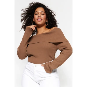 Trendyol Curve Mink Carmen Collar Knitwear Sweater